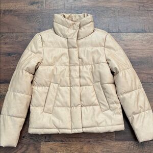 7 for all mankind Women's Tan Puffer quilted vegan leather Jacket XS